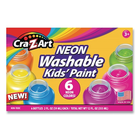 Cra-Z-Art Neon Washable Kids' Paint, 6 Assorted Neon Colors, 2 oz Bottle 106466
